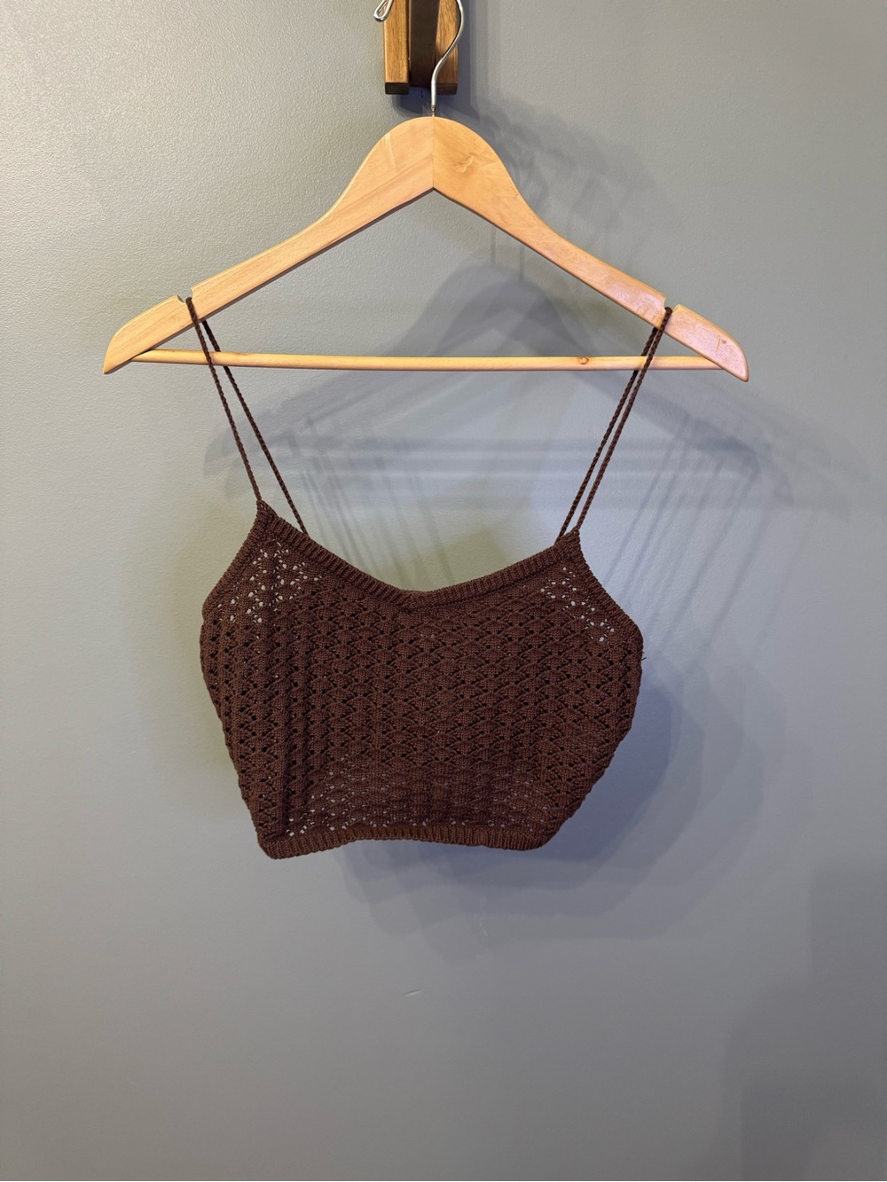 La Hearts Brown Crochet Cami with Skinny Straps
